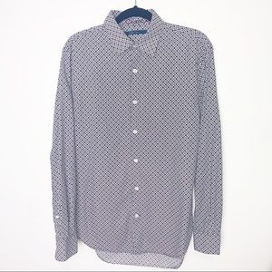 Perry Ellis Geometric Print Button Front Dress Shirt Size Small